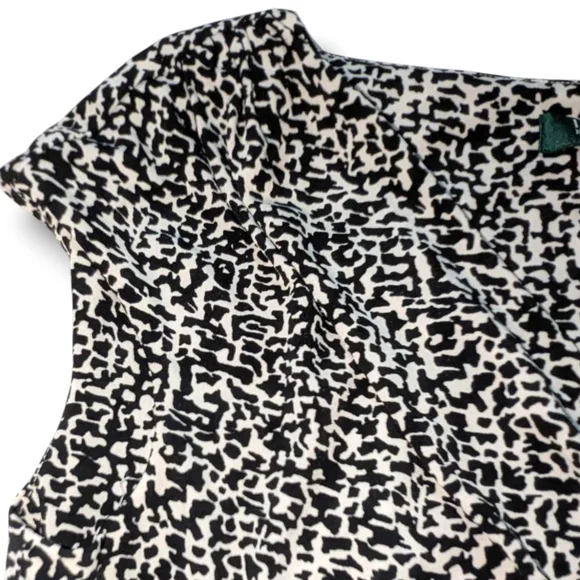 Lauren Ralph Lauren Black White Printed Ruched A Line Jersey Knit Dress Size 8 - Picture 11 of 12